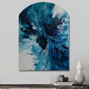 Teal and Black Aqueous Whimsy I - Asymmetric Metal Wall Art